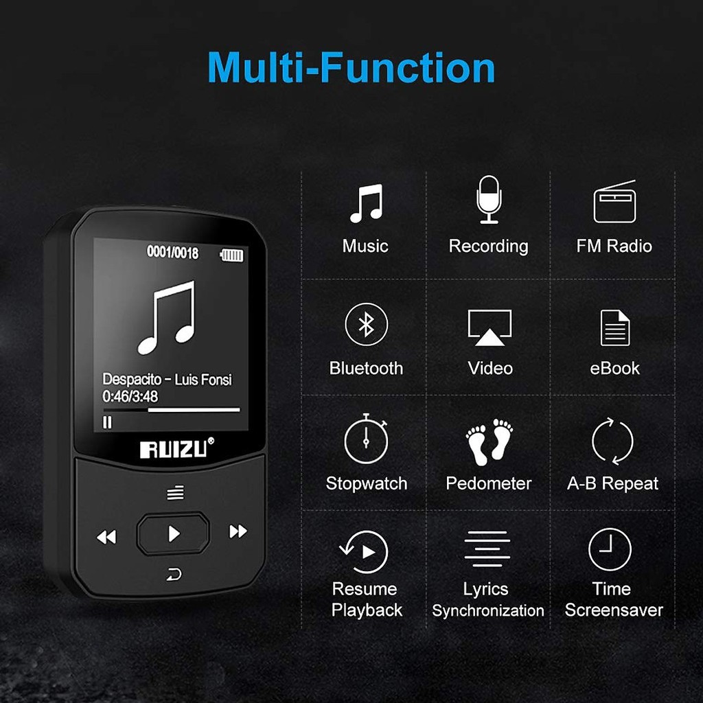 Máy Nghe Nhạc MP3 Bluetooth Ruizu X52 Bộ Nhớ Trong 8GB Cao Cấp - Máy nghe nhạc Lossless Bluetooth Ruizu X52