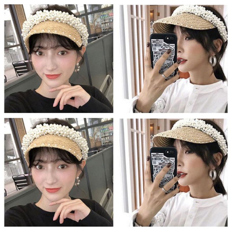 Mũ Lưỡi Trai Hở Chóp Đính Hạt Ngọc Trai Giả Nhiều Hàng Thời Trang Đi Biển Mùa Hè Cho Bạn Gái