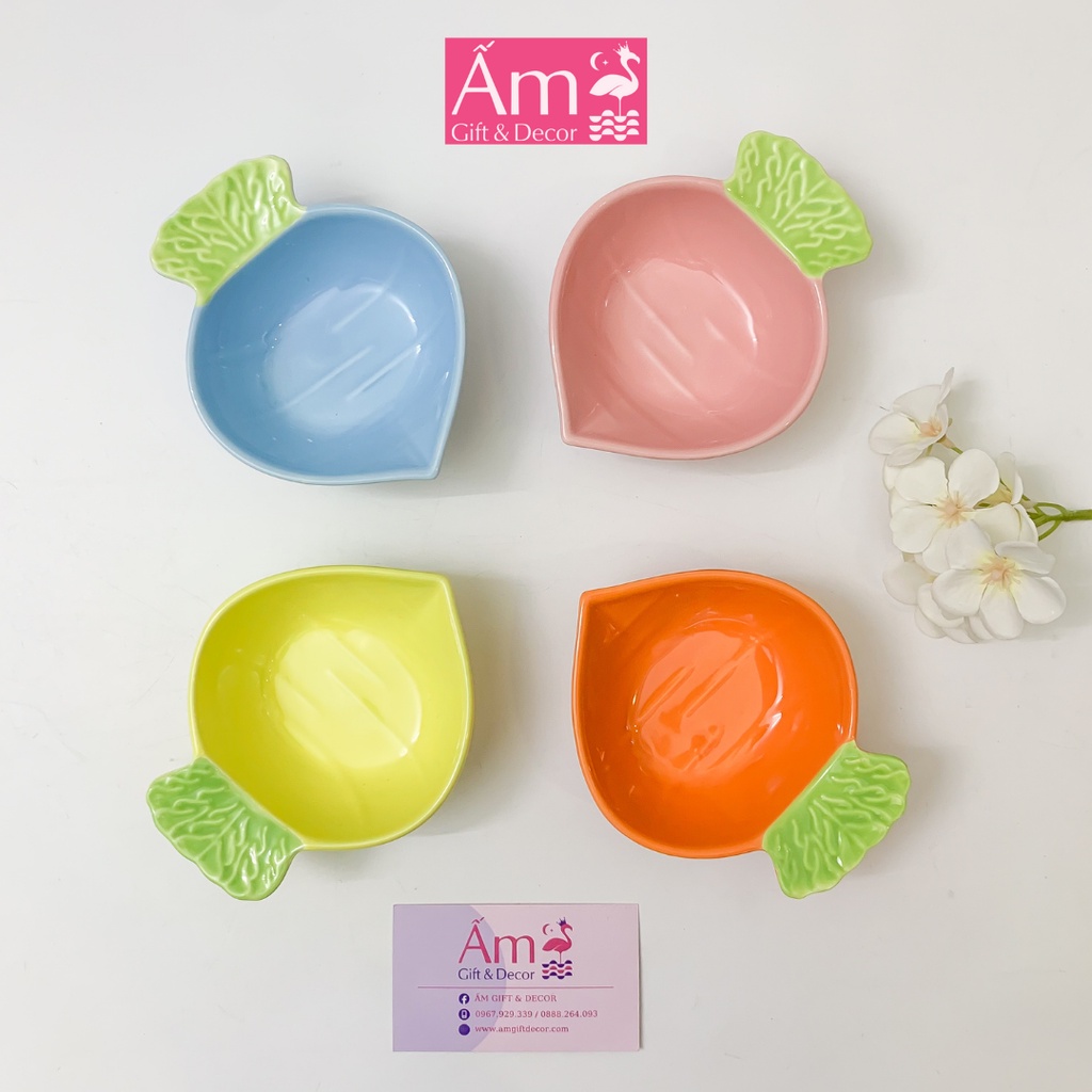 Bát Sứ Cho Bé Tập Ăn Dặm Từ 5 Tháng Tuổi Hình Củ Cải Ấm Baby Dung Tích 140ml - 150ml Tráng Men Cao Cấp Ấm Gift &amp; Decor