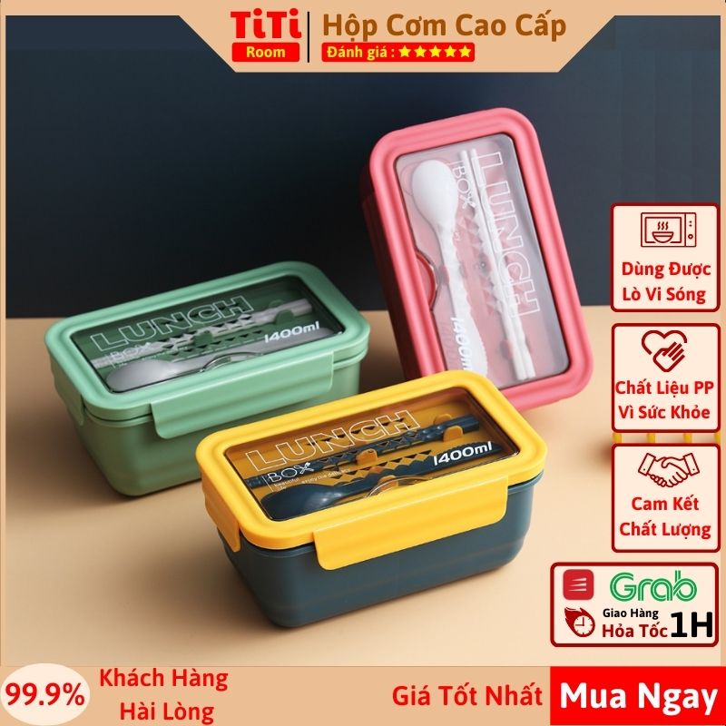 Hộp đựng cơm giữ nhiệt (XUẤT NHẬT) dùng văn phòng cao cấp 1400ml tặng kèm đũa thìa Titiroom