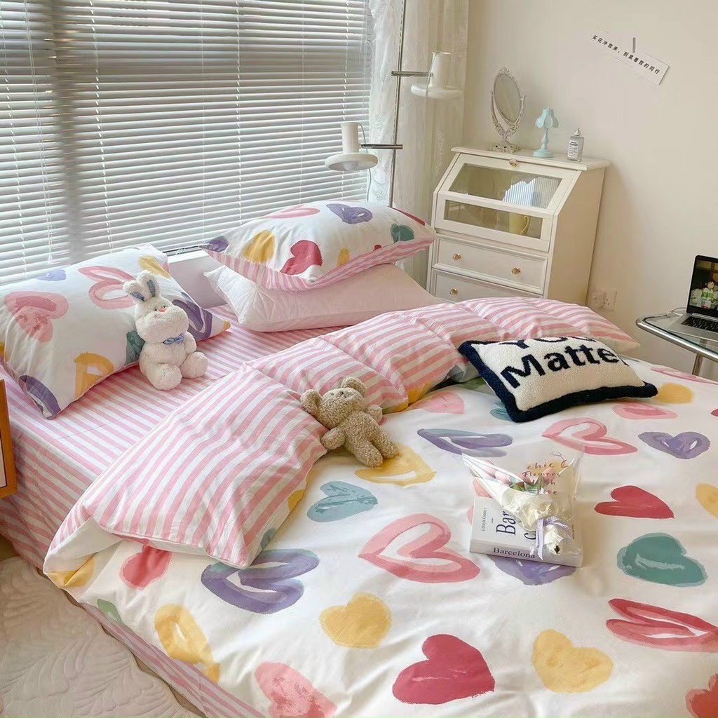 Bộ chăn ga gối Poly Cotton Tim 7 màu love siêu yêu siêu lãng mạn (Tặng vỏ gối ôm) - Miễn phí bo chun