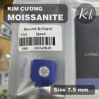 Kim Cương Nhân Tạo Moissanite 7.5mm, Nước D, Độ Sạch FL, Kiểm Định GRA, Tiêu Chuẩn U.S.A