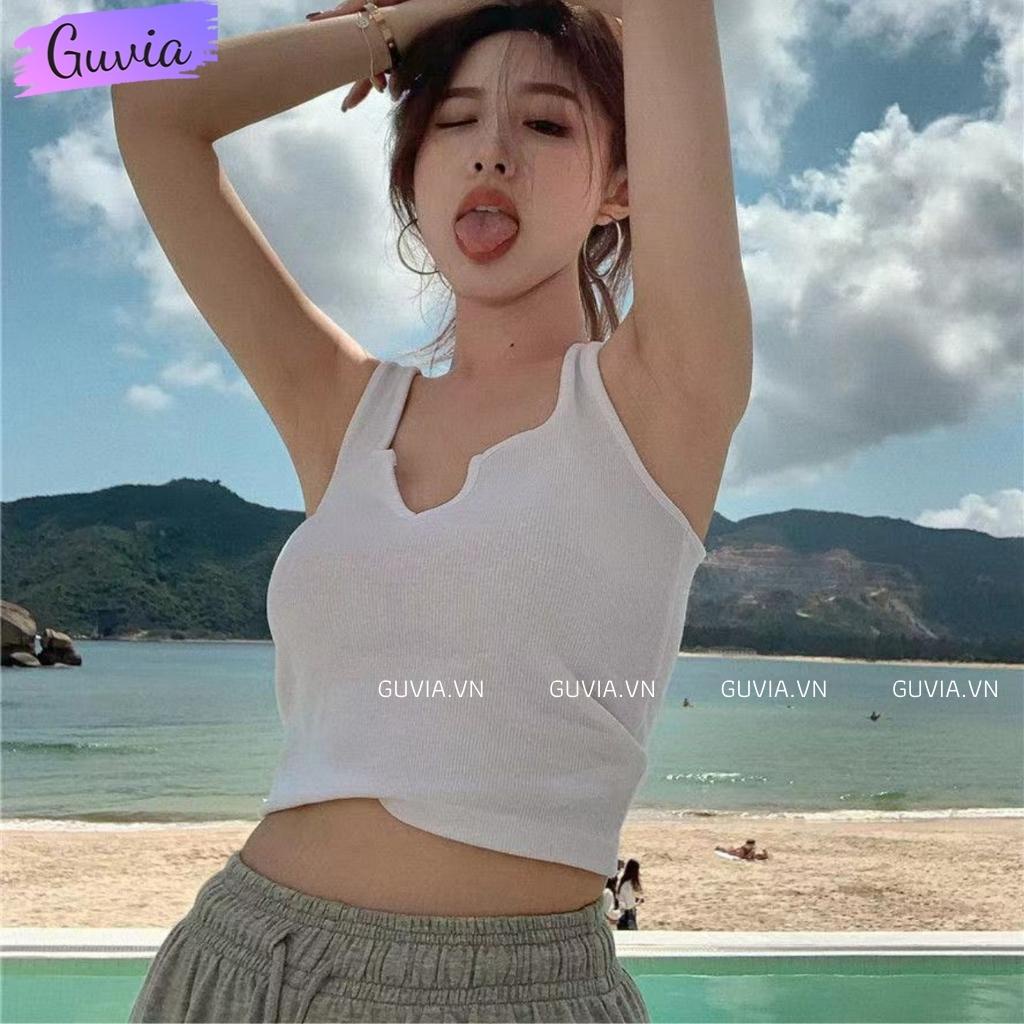 Áo Croptop Ba Lỗ Nữ XẺ CỔ CHỮ V Thun Gân Chất Tốt, Áo kiểu nữ mặc đẹp GUVIA