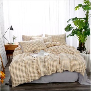 Set Kẻ Caro Cam nhỏ CHĂN GA GỐI ĐŨI kẻ 4 món họa tiết kẻ Hàn Quốc