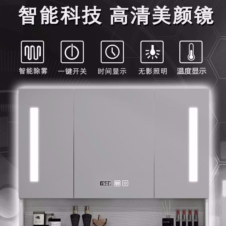 Bắc Âu thông minh kết hợp tủ phòng tắm bằng gỗ rắn căn hộ nhỏ treo tường chậu rửa tay gương < | BigBuy360 - bigbuy360.vn