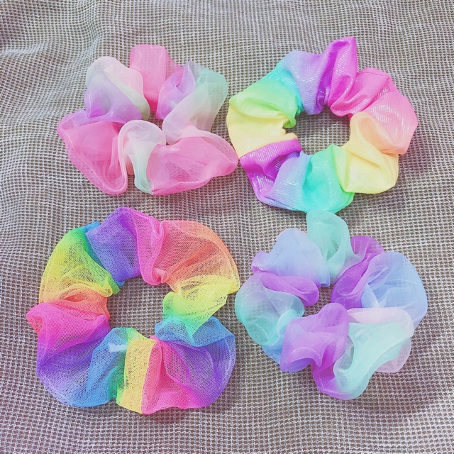 [ Hinh thật ] Cột tóc vải cầu vồng - scrunchies