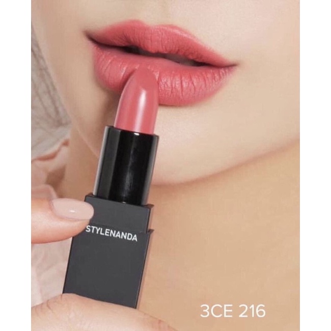 Son lì 3CE vỏ đen Lip Color Matte màu 216 Blushed