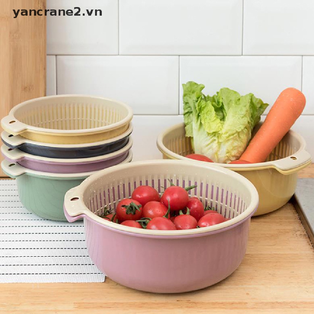 Rổ Rửa Rau Củ Quả Hai Lớp Có Thể Tháo Rời Tiện Lợi