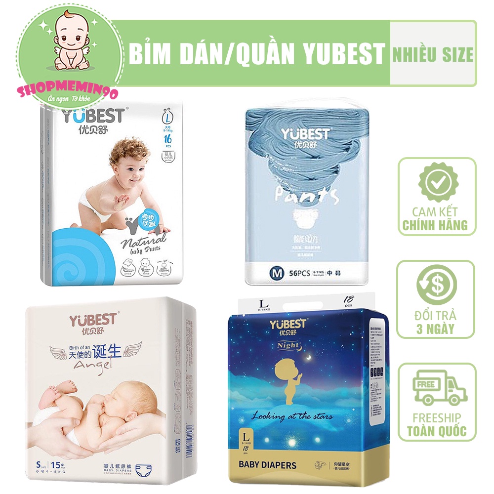 Bỉm YUBEST Angel / Gold / Night / Natural nội địa Trung Quốc quần / dán đủ size S132, S90, M108, M84, L96, L78