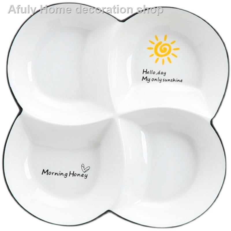 Đĩa sứ chia 4 ngăn đựng thức ăn phong cách Bắc Âu sáng tạo tiện lợi