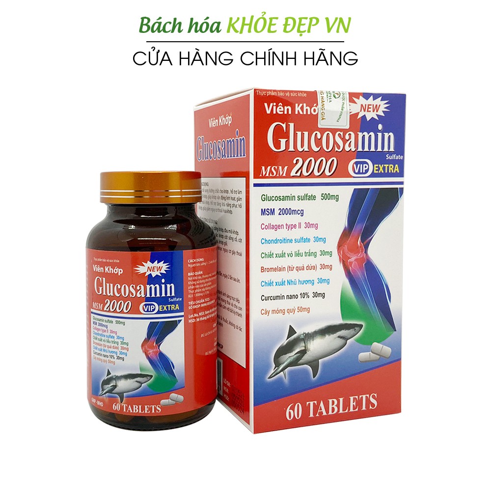 Viên khớp Glucosamin MSM 2000 giảm đau nhức mỏi xương khớp, vai gáy, cột sống - 60 viên