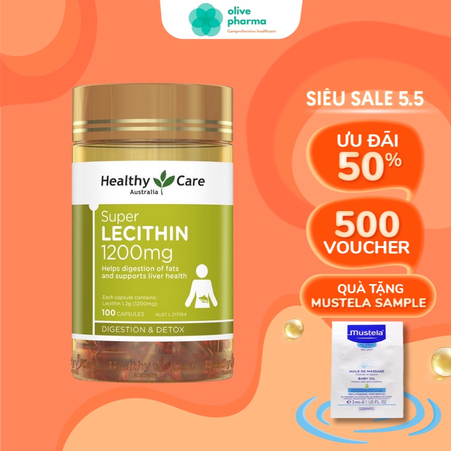 (Mẫu mới) Viên Uống Mầm Đậu Nành Super Lecithin 1200mg 100 viên (Lecithin Healthy Care)