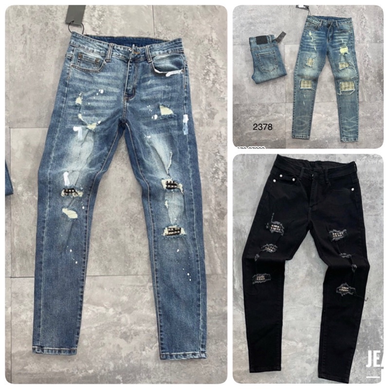 [SẴN HÀNG] Quần Jeans dài cho nam DSQ, AMIRI, BOUTON xước nhẹ phong cách - Quần bò dài nam mềm đẹp màu xanh và đen 💯