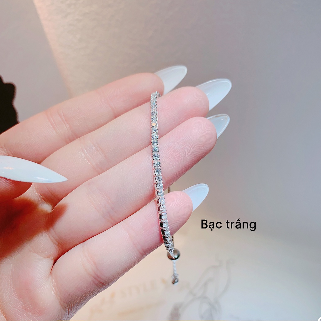 Lắc tay bạc nữ PANSY thiết kế dải đá lấp lánh - Vòng tay nữ bạc chốt dây rút