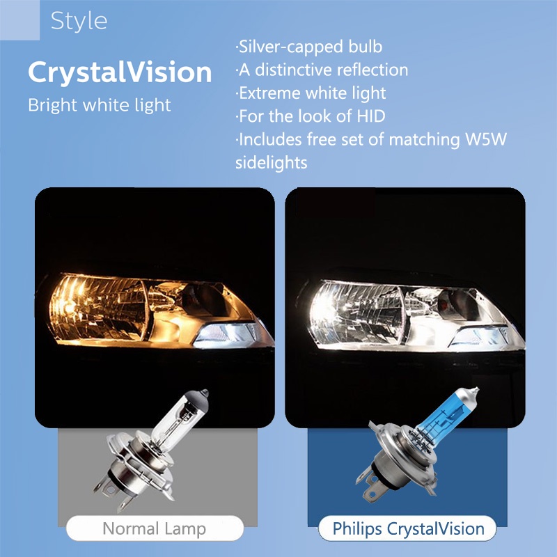 Philips Crystal Vision H1 H3 H4 H7 H8 H11 HB3 HB4 Bóng đèn Halogen Xe Bóng đèn 4300K Đèn Sương Mù Màu Vàng ánh Sáng