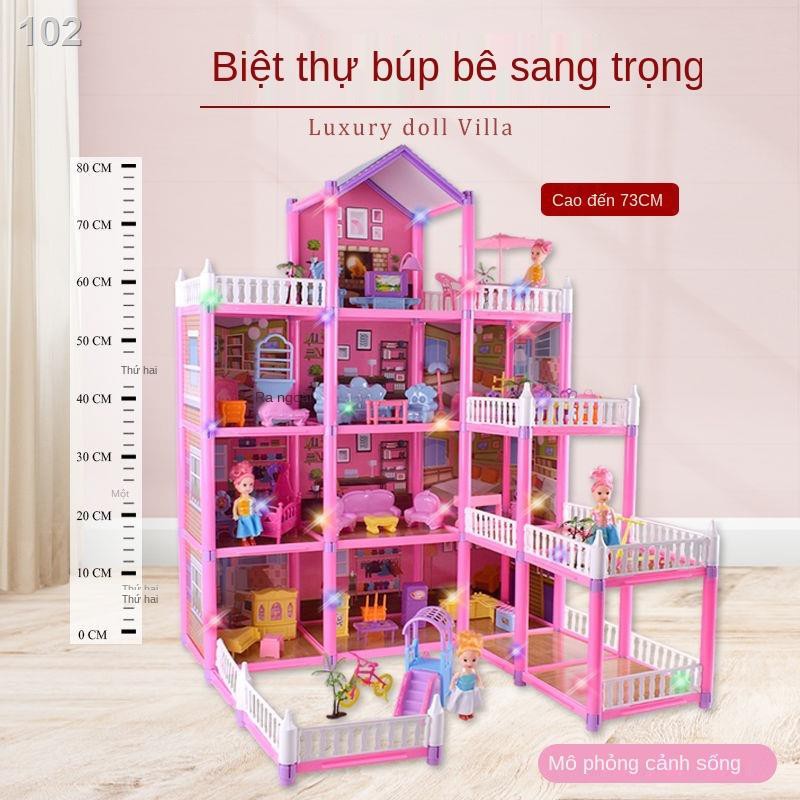 Nhà chơi cho trẻ em lắp ráp nhà búp bê Barbie biệt thự hộp quà set lâu đài công chúa mô phỏng ngôi nhà cô gái đồ chơiJ