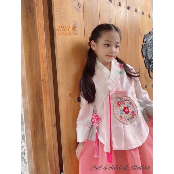 Váy Hanbok Bé gái, trang phục truyền thống, Vải gấm Sa Hàn dáng dài