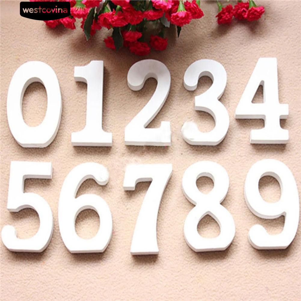 Phụ Kiện Chữ Số Bằng Gỗ Từ 0-9 Màu Trắng Cho Trang Trí