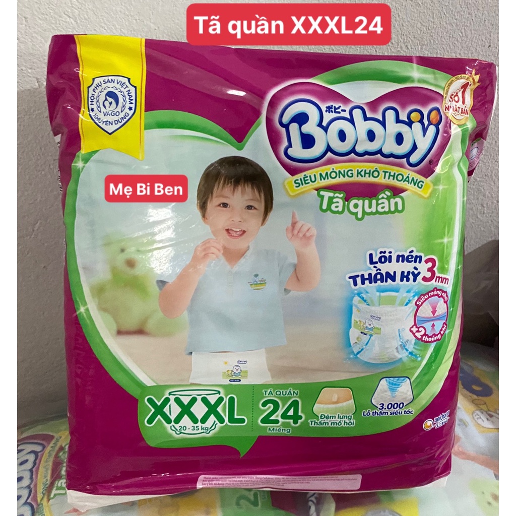 Combo 2 gói Tã Quần Bobby Đệm Thấm Lưng Mồ Hôi size XXXL24 miếng (20-35kg)