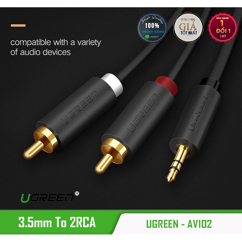 Cáp Chuyển Audio 3.5mm ra 2RCA Chính Hãng UGREEN av102