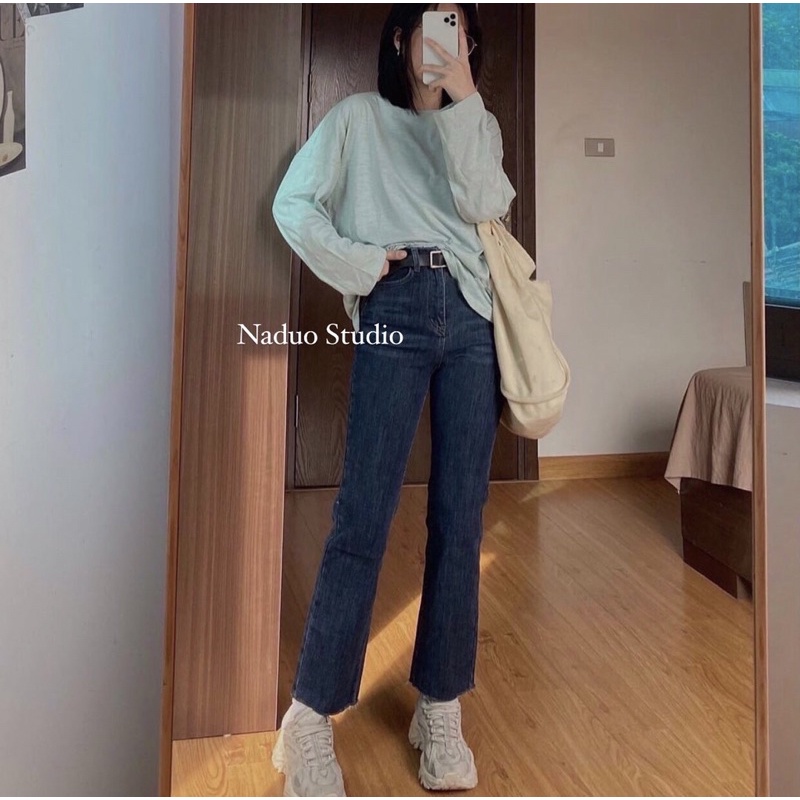 Quần jeans ống đứng co giãn xanh đậm (ẢNH THẬT/ VIDEO/ HÀNG SẴN)