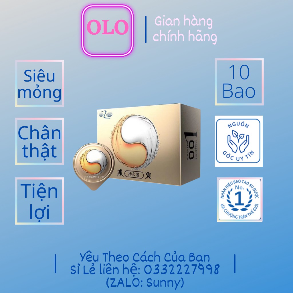 Bao cao su OLO vàng 001 lửa băng. Chỉ 0.01 mm, siêu mỏng, cảm giác chân thật (10 cái/ hộp)