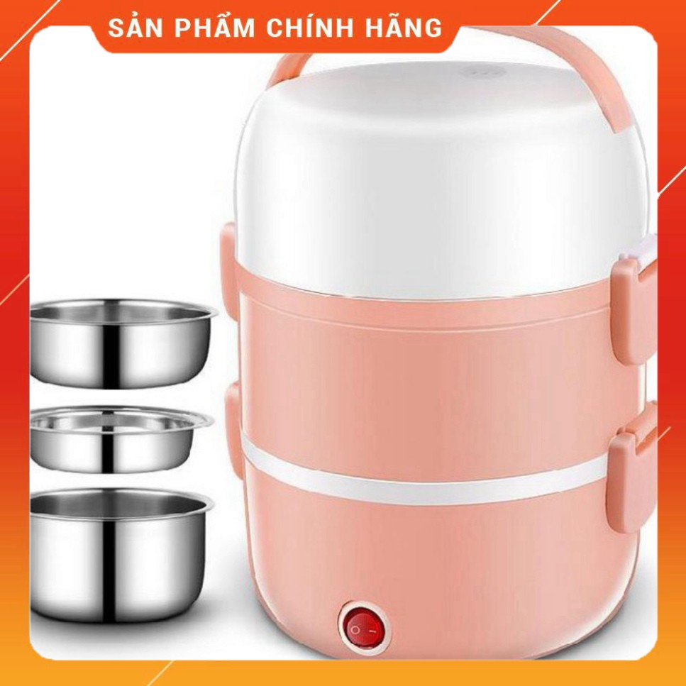 HỘP MINI NẤU,Ủ CƠM, ĐỒ ĂN TIỆN DỤNG 3 tầng ruột inox [ BẢO HÀNH 6 THÁNG]