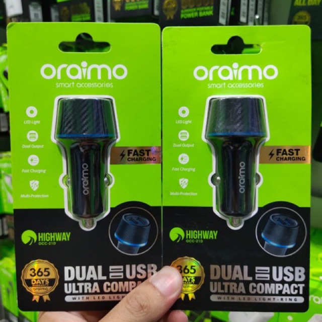 Bộ Sạc Xe Hơi Oraimo Hai Cổng Usb Ultra Compact Occ-21D 1