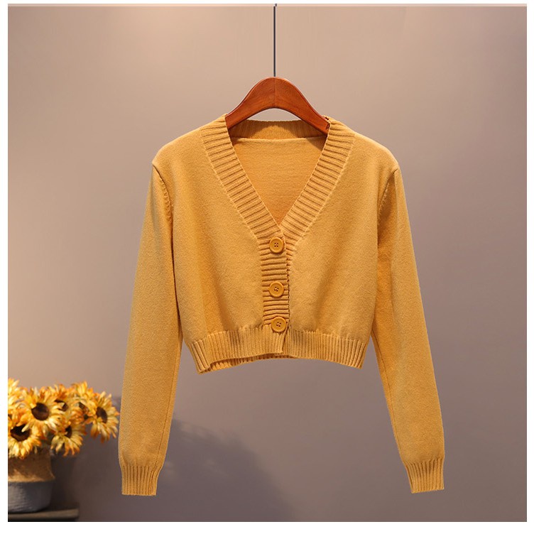 Áo Khoác Cardigan Ngắn Cổ Chữ V Màu Xanh Lá Phong Cách Hàn Quốc Thời Trang Xuân Thu Dành Cho Nữ | BigBuy360 - bigbuy360.vn