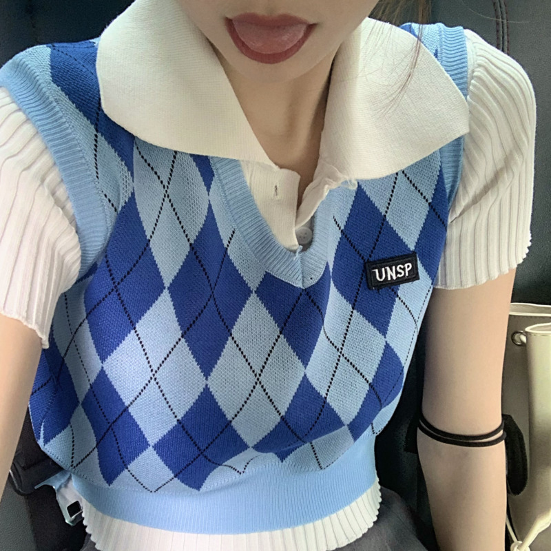 Áo sát nách dáng rộng màu xanh dương phong cách hàn quốc thời trang mùa thu cho nữ