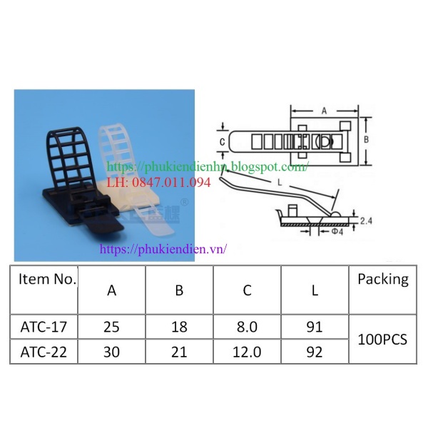 Đế dán rút buộc dây điện-Adjustable Cable Clamp