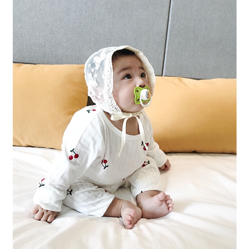 Mũ Trùm Đầu Phối Ren Thêu Họa Tiết Thoáng Khí Phong Cách Hàn Quốc Cho Bé