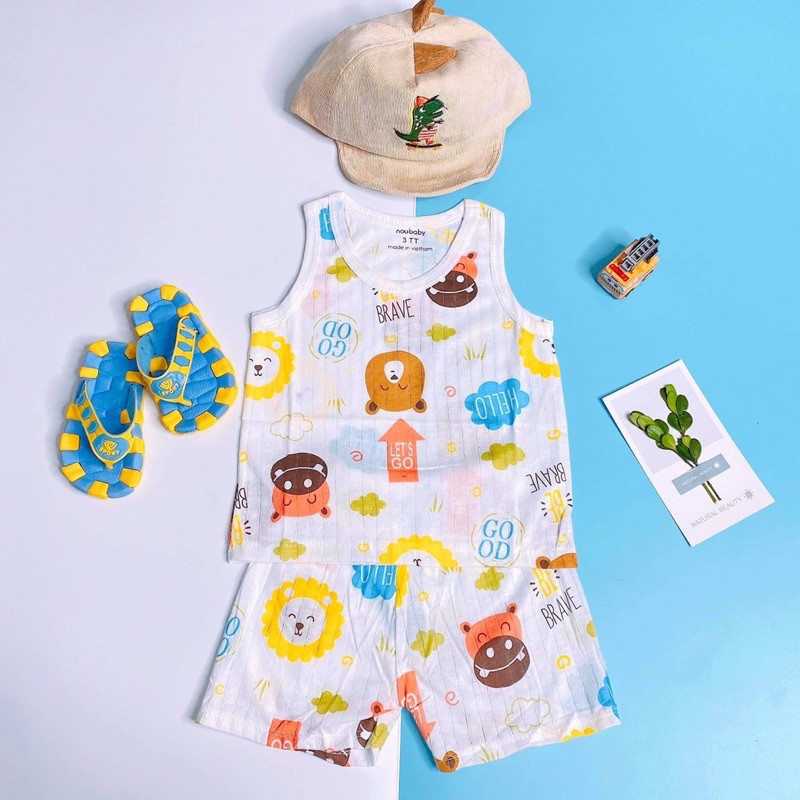 Bộ sát nách vải đẹp size Đại 14-22 kg cotton giấy Noubaby