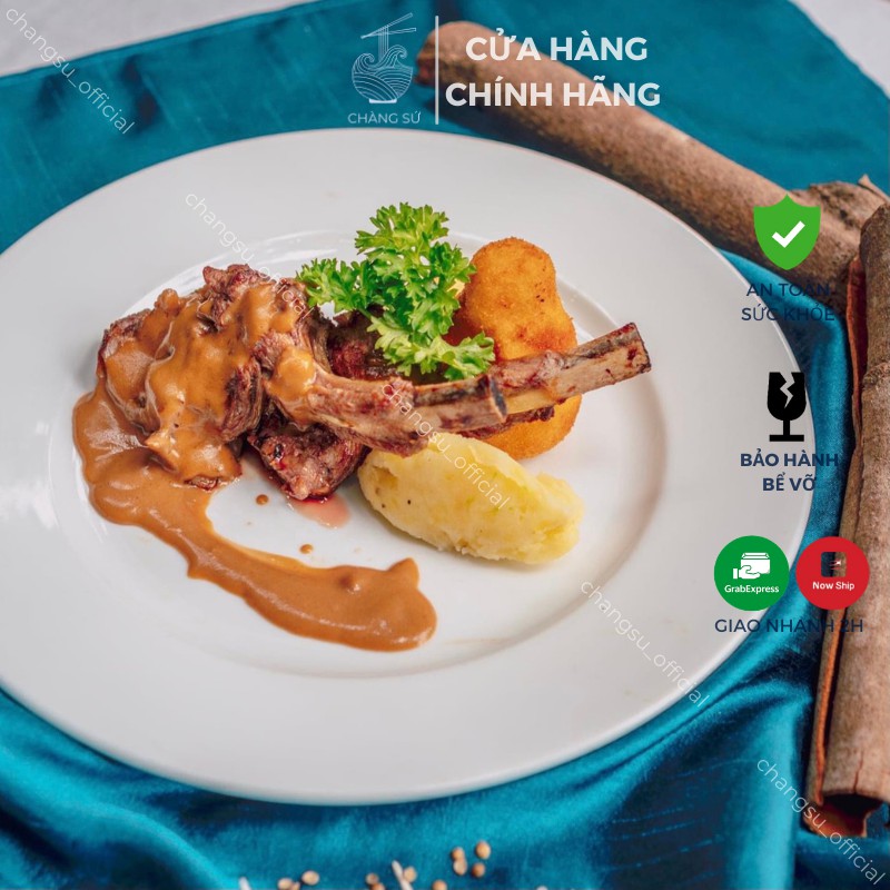 đĩa sứ trắng tròn cỡ to lòng nông trang trí steak - CHÀNG SỨ