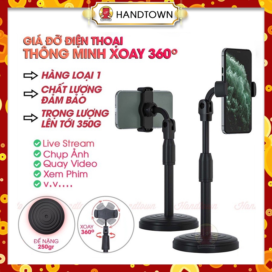 Giá Đỡ Kẹp Điện Thoại Thông Minh Quay 360 Độ Tự Điều Chỉnh Kích Thước Đa Năng Để Bàn Loại 1 Livestream Chụp Ảnh Handtown