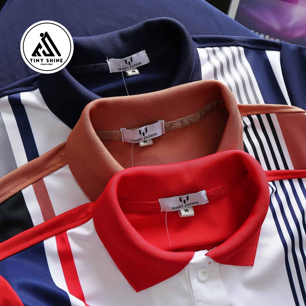 Áo Polo Tay Ngắn Phong Cách Sắc Màu Trẻ Trung Sọc Dọc Nền Trắng (TinyShine)