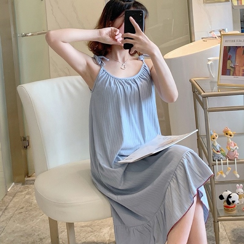 Đầm Ngủ Hai Dây Lửng Phong Cách Nhật Bản Thời Trang Cho Nữ