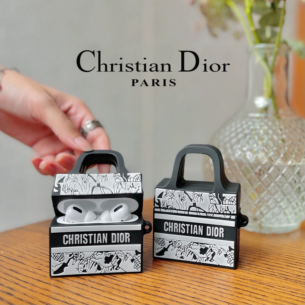 CHRISTIAN DIOR Vỏ Bảo Vệ Hộp Sạc Tai Nghe Airpods 1 / 2 Pro Bằng Silicon Mềm Hình Túi Xách Dior Paris Thời Trang