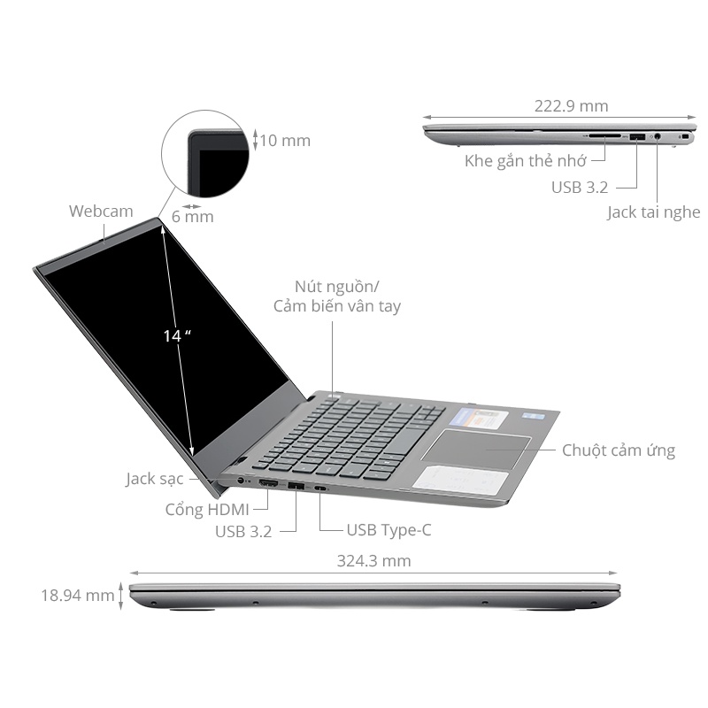 Laptop Dell Inspiron 5406 2in1 i3-1115G4/8GB/256GB/SSD/14" HD/Cảm ứng/Win 10/Bạc