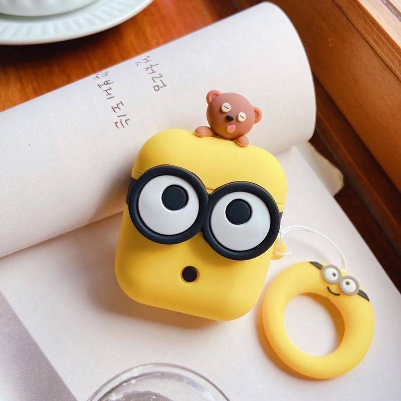 Vỏ Bảo Vệ Hộp Sạc Tai Nghe AirPods 1/2/Pro/3 Bằng Silicon Mềm Hình Minion Hoạt Hình Có Móc Khóa Chống Sốc