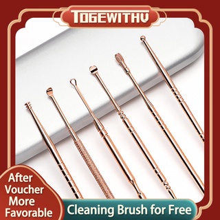 TOGEWITHU Bộ Dụng Cụ Vệ Sinh Tai Chuyên Nghiệp 6 Trong 1 Bằng Thép Không Gỉ Kèm Hộp Đựng Và Cọ Vệ Sinh