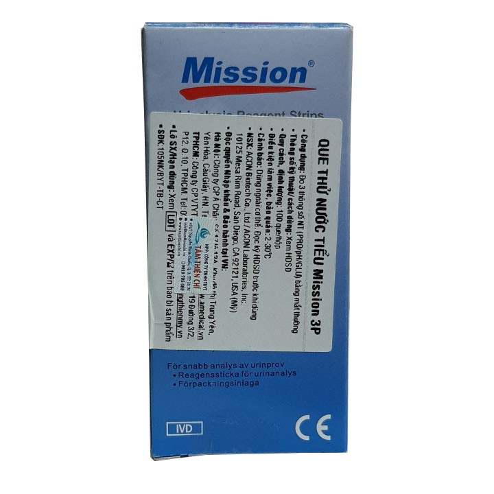 Que thử nước tiểu ACON Mission 3 thông số hộp 100 test