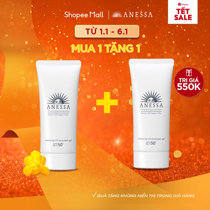 Bộ đôi Gel chống nắng dưỡng trắng Anessa Whitening UV Sunscreen Gel 90g x 2