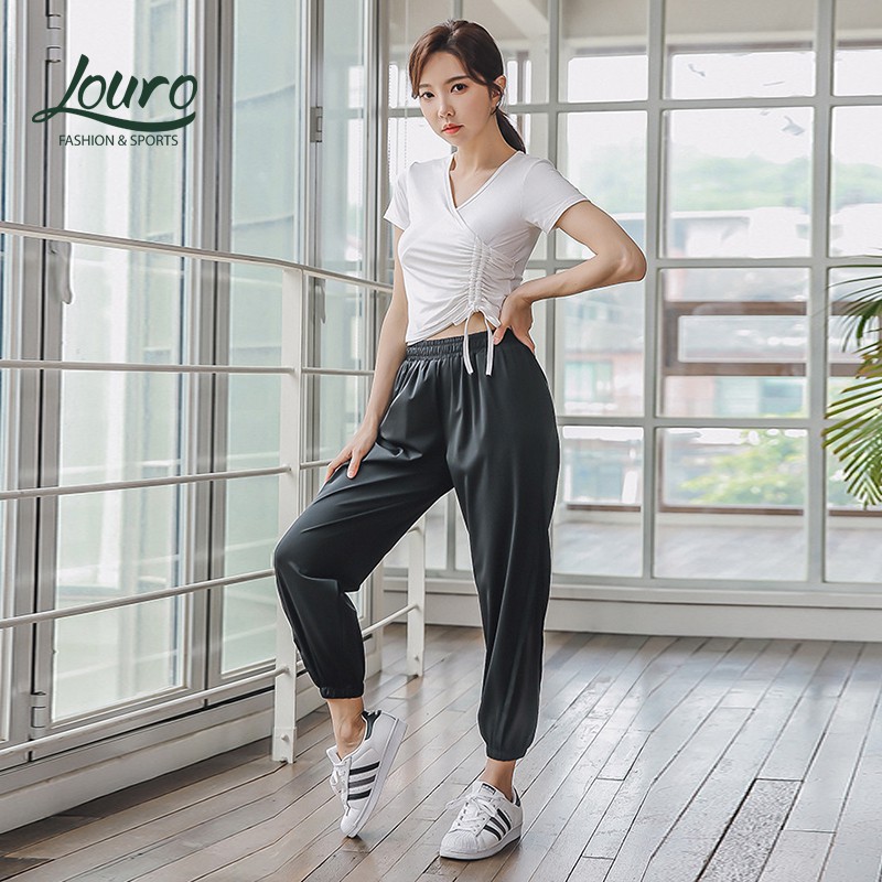 Quần Jogger tập gym, yoga nữ Louro QL99, kiểu quần joker trẻ trung phối lưới siêu thoáng, chất liệu co giãn 4 chiều