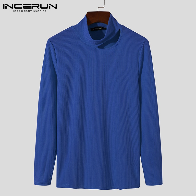 Áo thun INCERUN tay dài cổ cao khoét rỗng thời trang dành cho nam