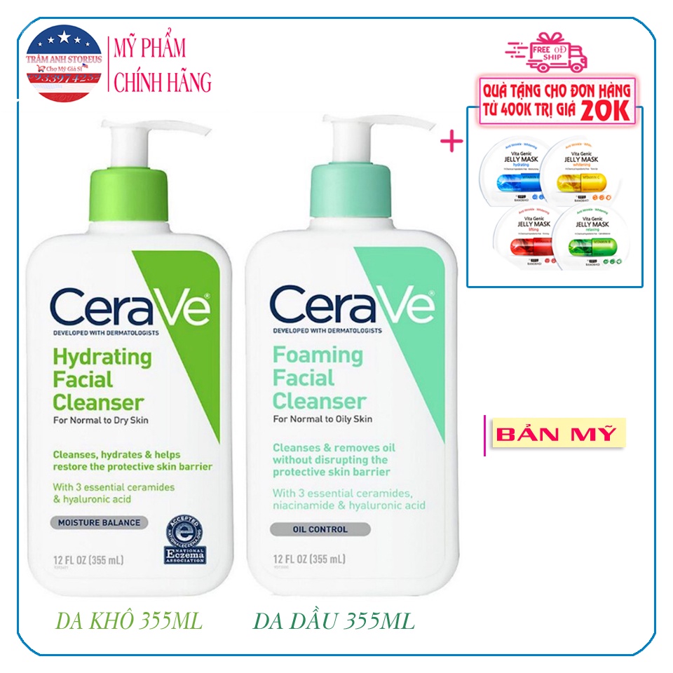 SỮA RỬA MẶT DỊU NHẸ CERAVE HYDRATING/ FOAMING CHO DA KHÔ / DA DẦU 355ml