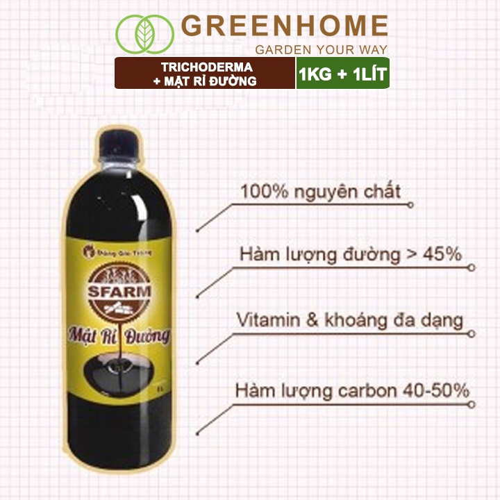 Combo Nấm đối kháng Trichoderma 1kg, mật rỉ đường Sfarm 1kg, ủ phân bón, ủ đậu nành, ủ rác thải nhà bếp | Greenhome