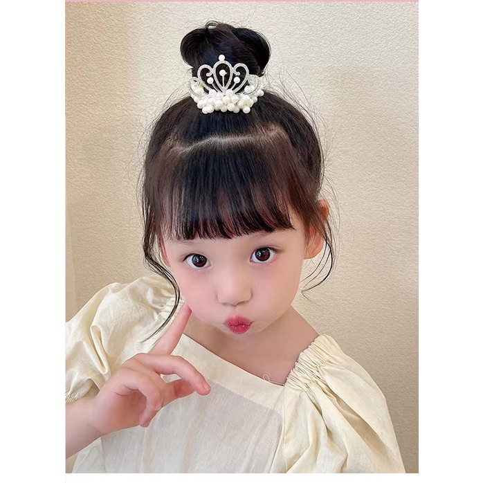 Dây Buộc Tóc Cao Su Hình Vương Miện Đính Ngọc Trai Phong Cách Hàn Quốc Mới Cho Bé Gái