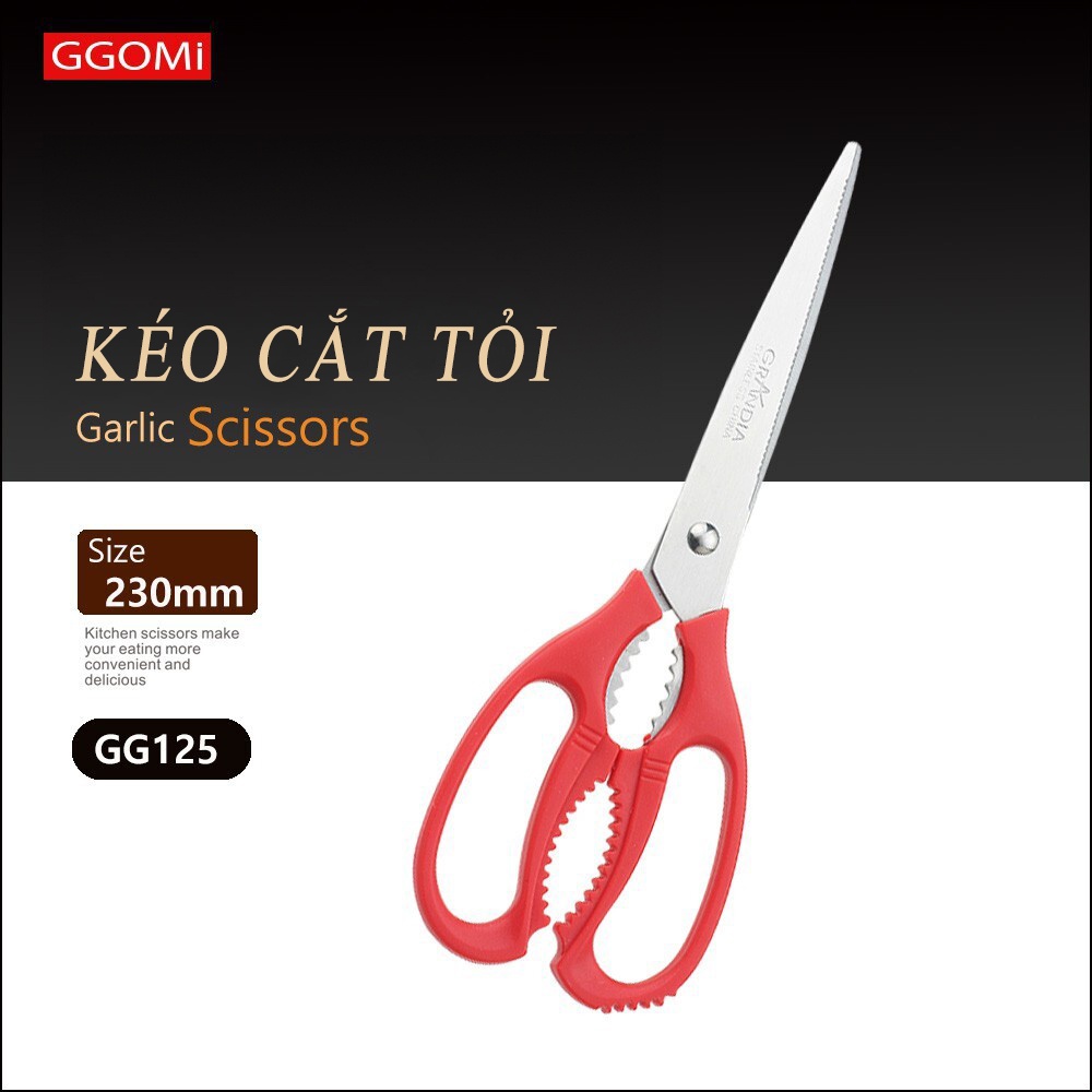Kéo cắt tỏi chuyên dụng nhà bếp dài 23cm, lưỡi kéo dài 12cm bằng thép không gỉ  GGOMi Hàn Quốc GG125