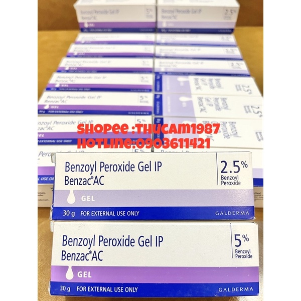 Gel Benzoyl Peroxide 2.5% &amp; 5% loại bỏ mụn,mụn viên,mụn bọc,sưng mụn,mụn đầu đen 20ml.